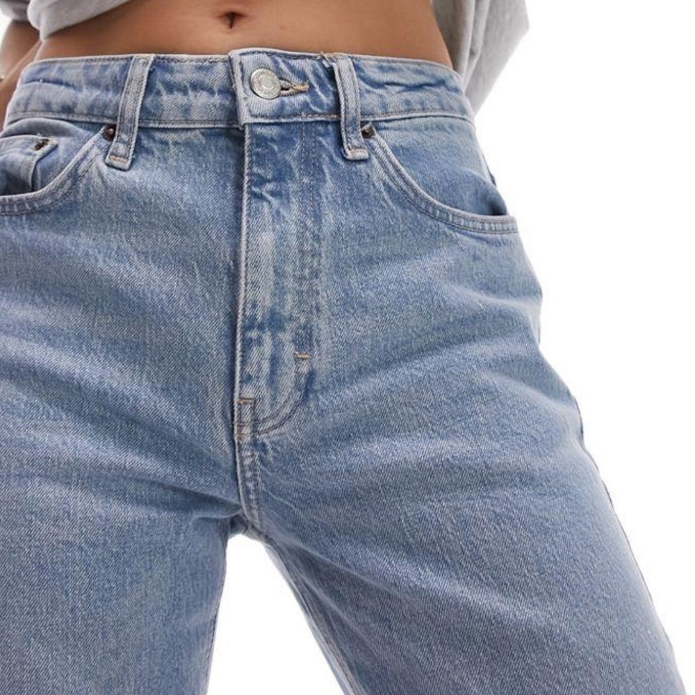 Topshop Cropped High Rise Straight Leg Denim Jeans Raw Hems in Bleach Size 28 - Picture 2 of 11